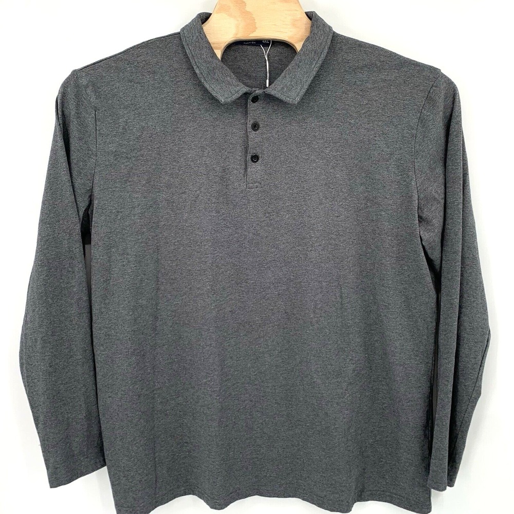 Aiyino Polo Shirt Men 3XL Charcoal Grey Long Sleeve Cotton Blend Stretch Solid